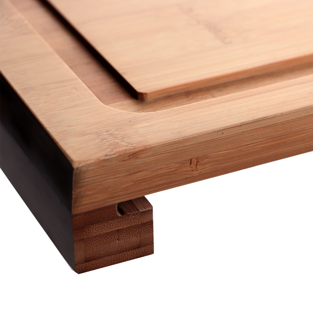 Fotografia para o produto Tábua de corte em bambu com bandeja em aço inox L47,7xP30xA4,3cm