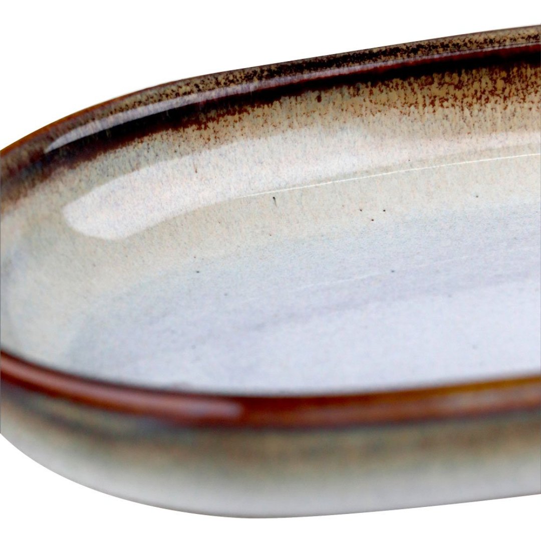 Fotografia para o produto Travessa oval DArgile em ceramica com alca L24xP12xA3,5cm cor branca e marrom