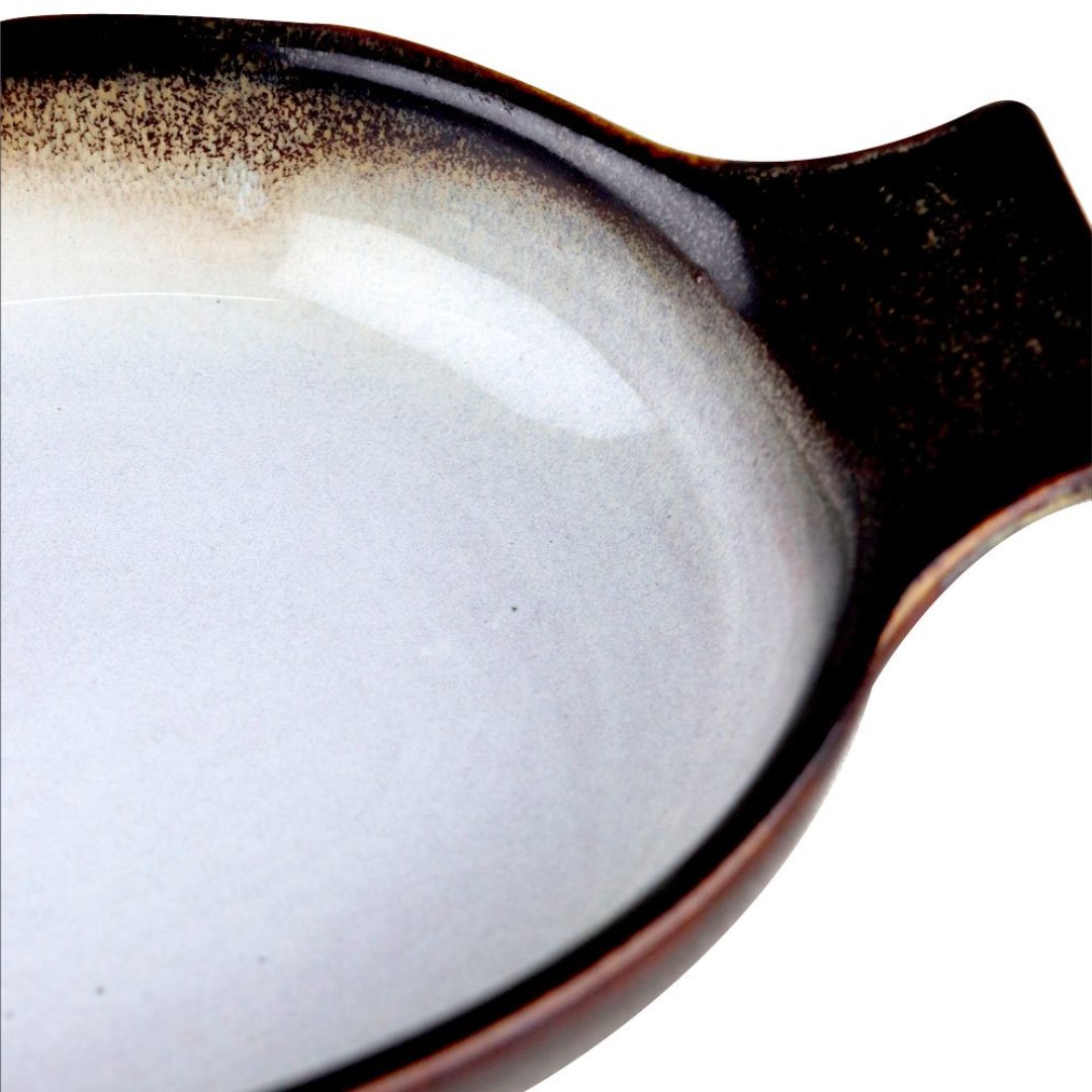 Fotografia para o produto Travessa oval DArgile em ceramica com alca L30,5xP15,5xA4cm cor branca e marrom