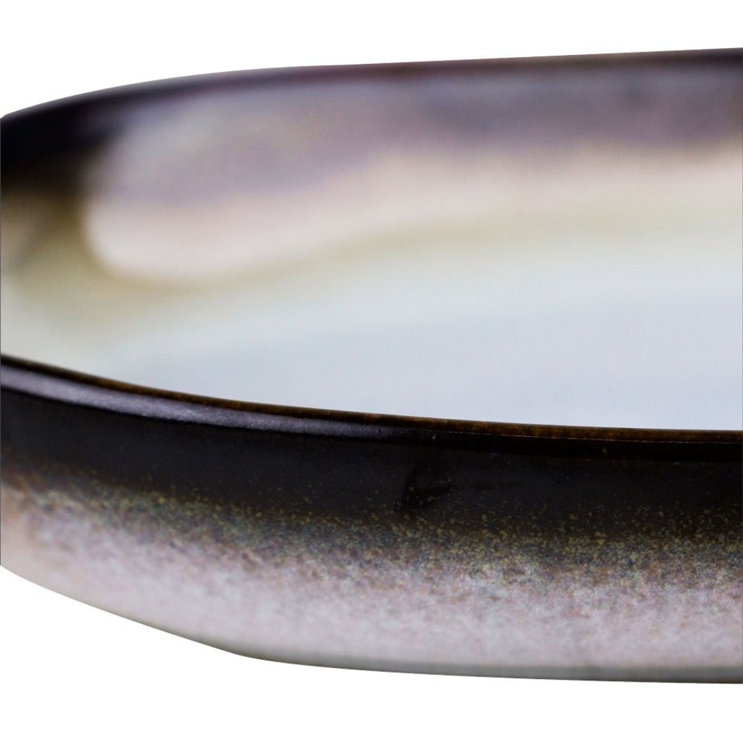 Fotografia para o produto Travessa oval DArgile em ceramica com alca L35xP17,5xA4,5cm cor branca e marrom