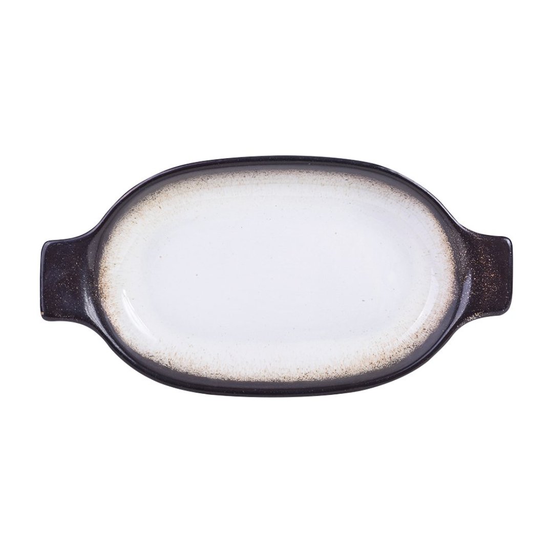 Imagem ilustrativa para Travessa oval em faiança com alça L30,5xP15,5xA4cm cor branca e marrom