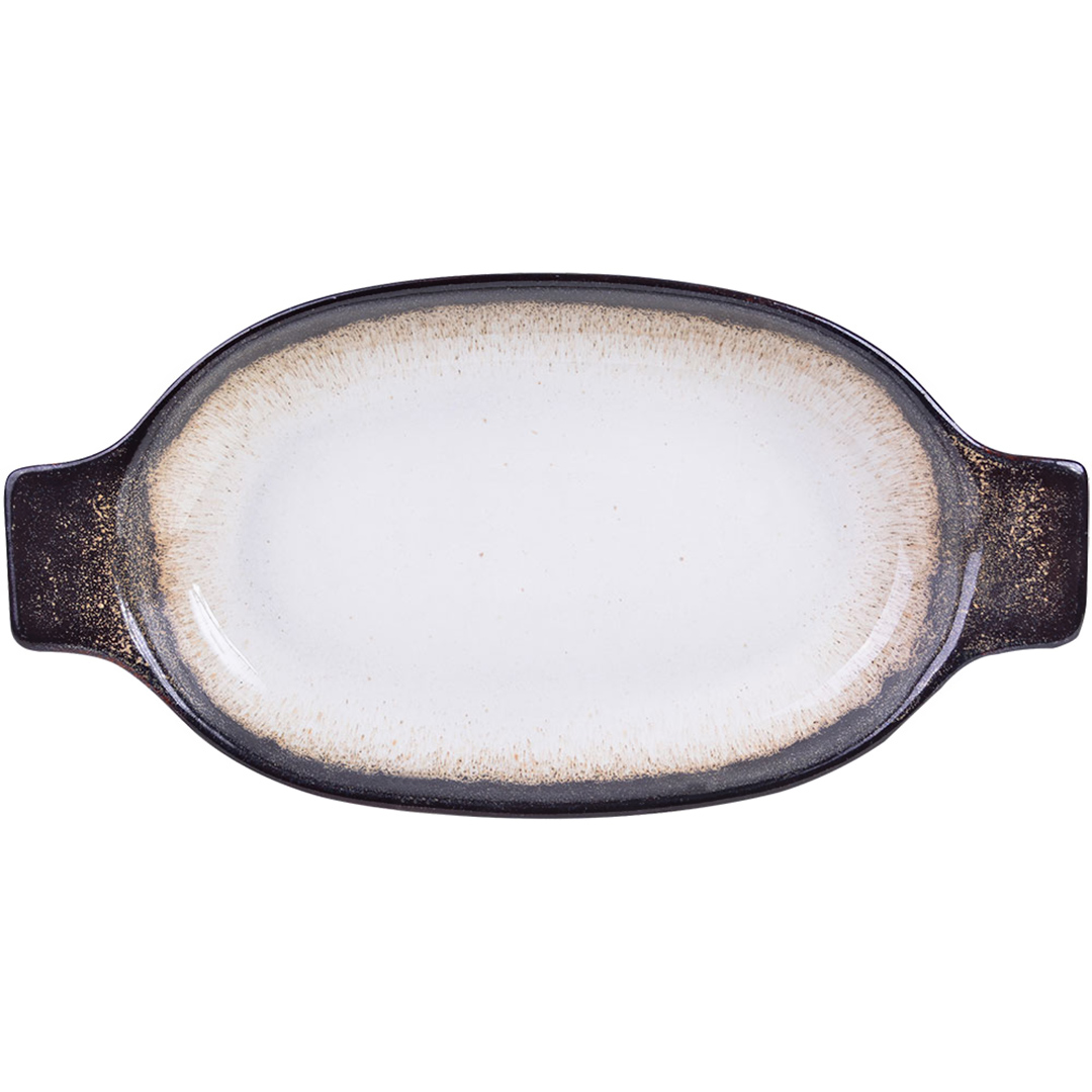 Fotografia para o produto Travessa oval DArgile em ceramica com alca L35xP17,5xA4,5cm cor branca e marrom