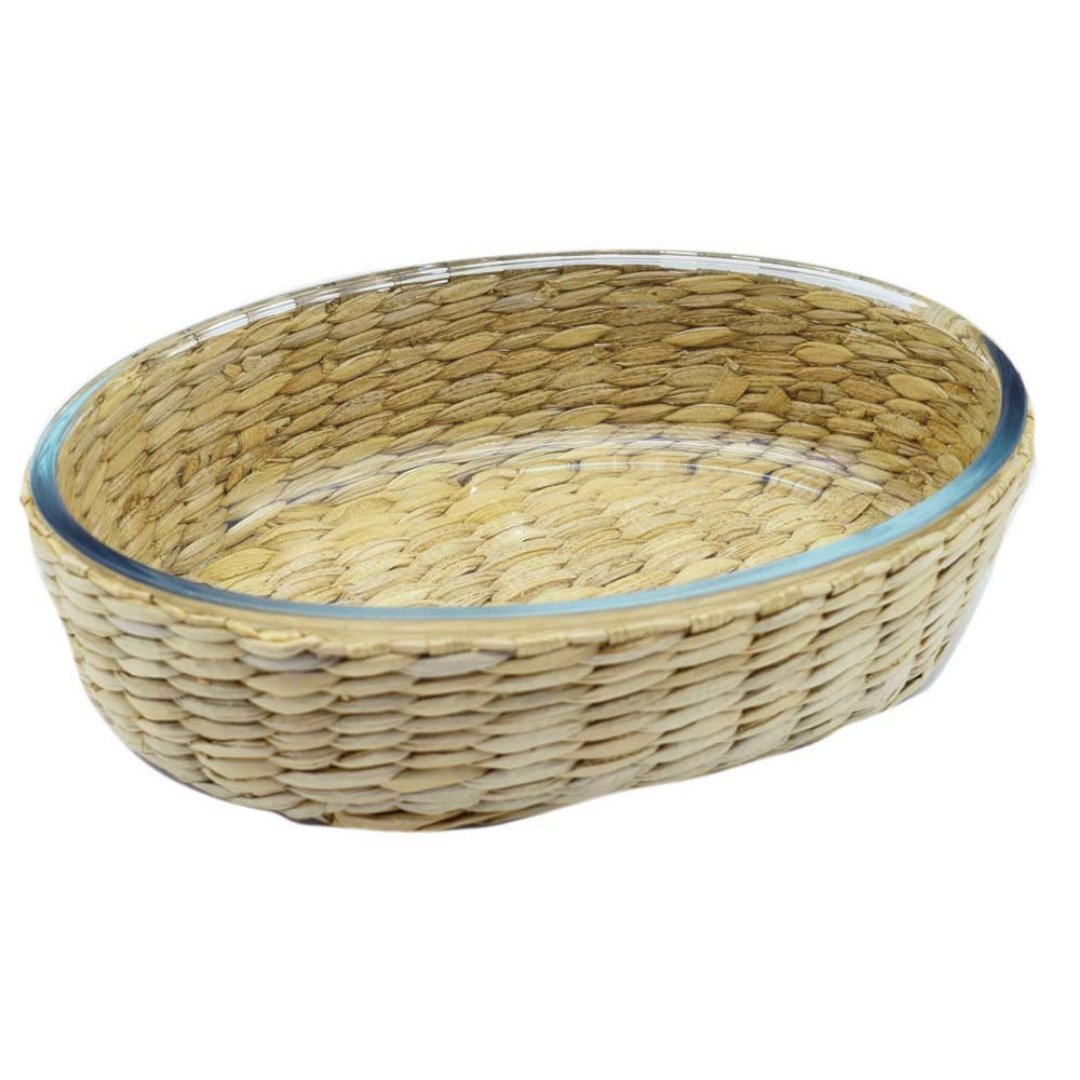 Imagem ilustrativa para Travessa oval em vidro borossilicato e revestimento em rattan P22xL31,5xA7cm