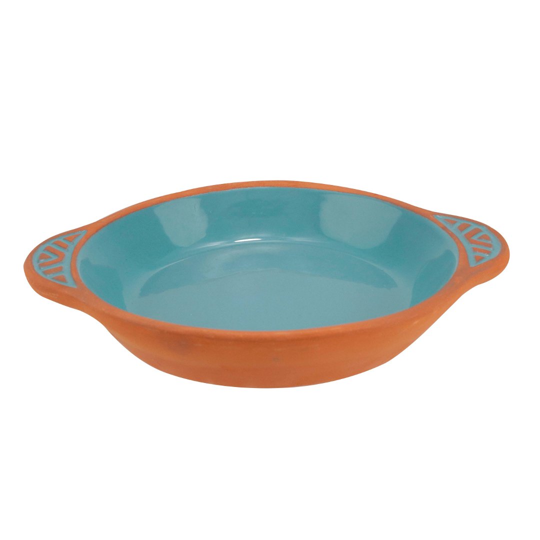 Imagem ilustrativa para Travessa redonda em cerâmica com alça 700ml D20xA3cm azul turquesa