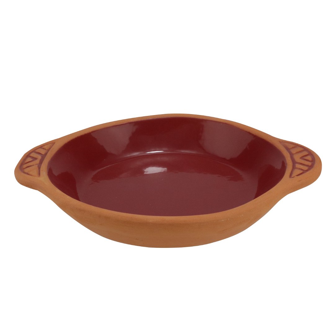 Imagem ilustrativa para Travessa redonda em cerâmica com alça 700ml D20xA3cm bordô