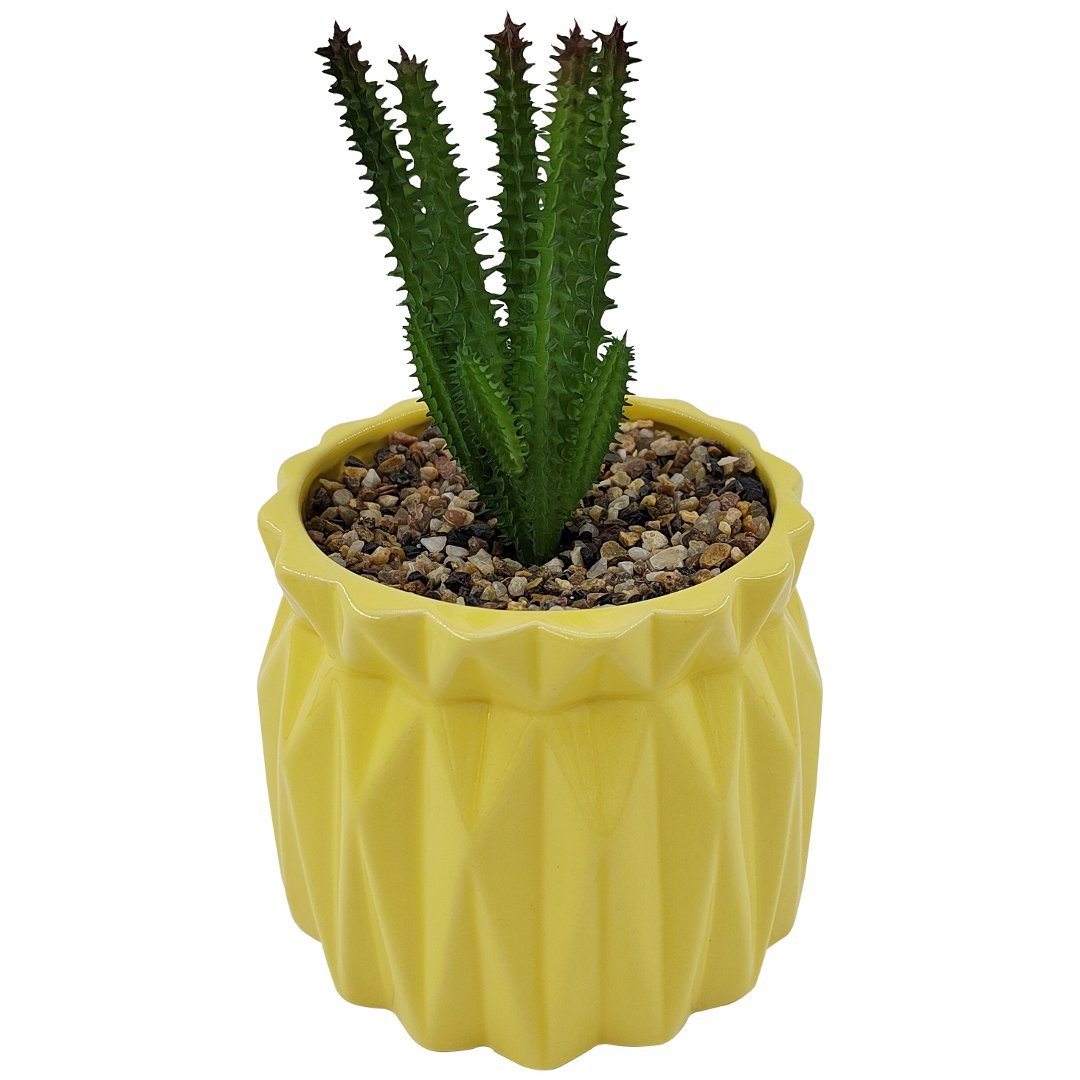 Fotografia para o produto Vaso com suculenta em dolomita e plástico Ø12,7xA21,5cm cor amarela