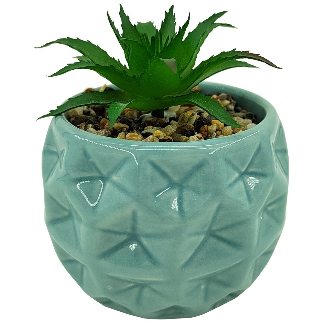 Fotografia para o produto Vaso com suculenta em dolomita e plástico Ø8,5xA10,5 cor azul