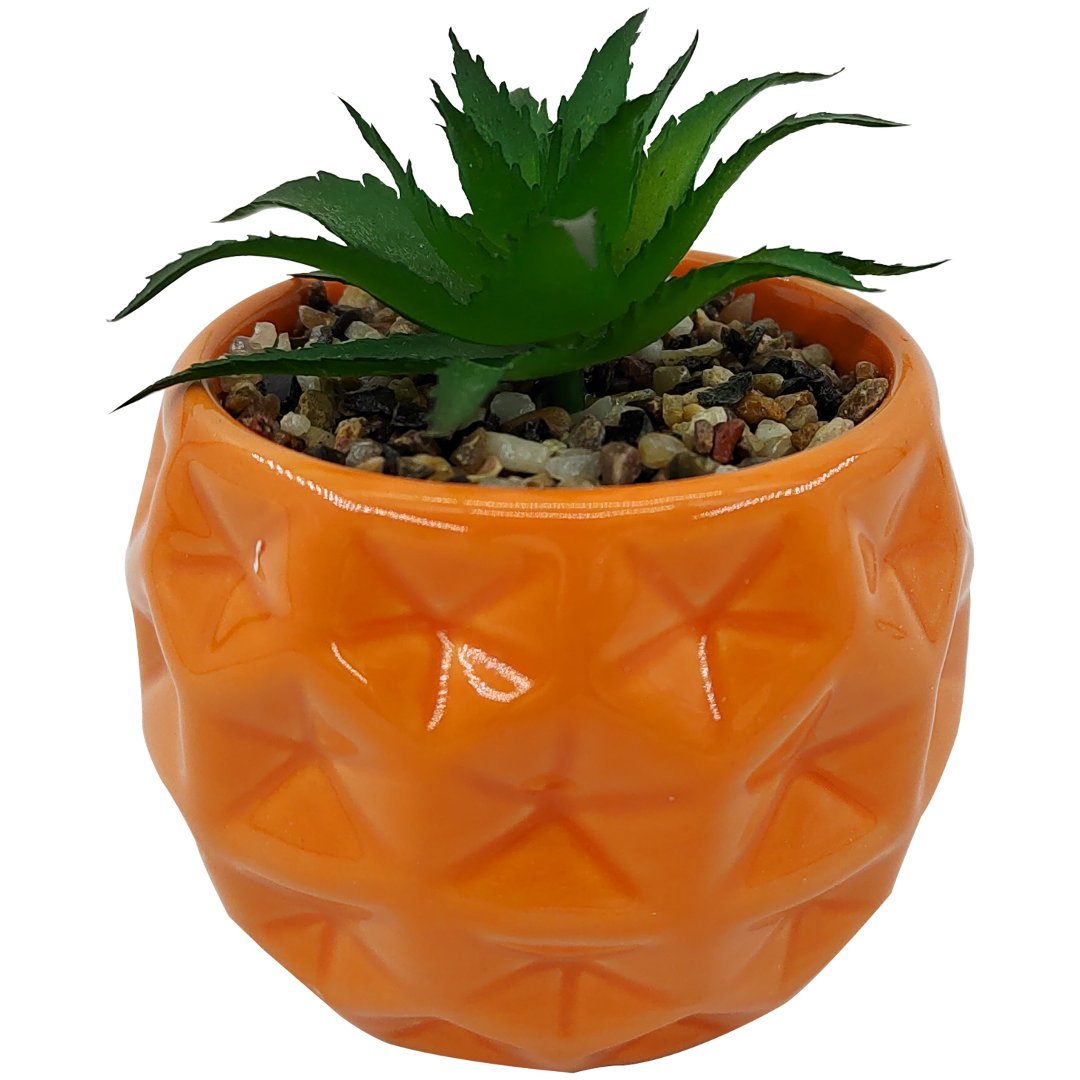 Imagem ilustrativa para Vaso com suculenta em dolomita e plástico 8,5xA10,5cm cor laranja