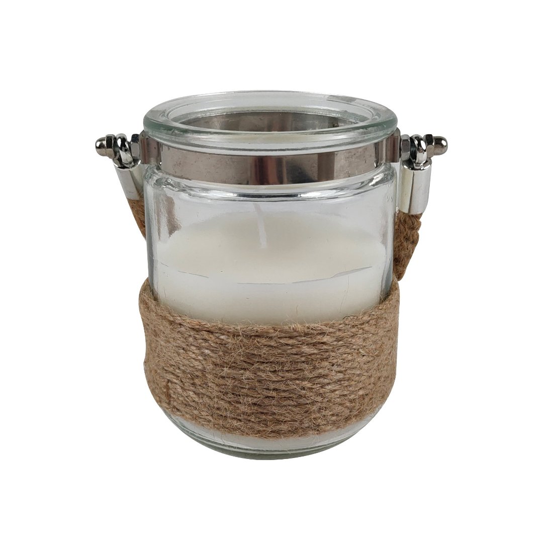 Fotografia para o produto Vela perfumada em parafina com base em juta e vidro 08xA10cm